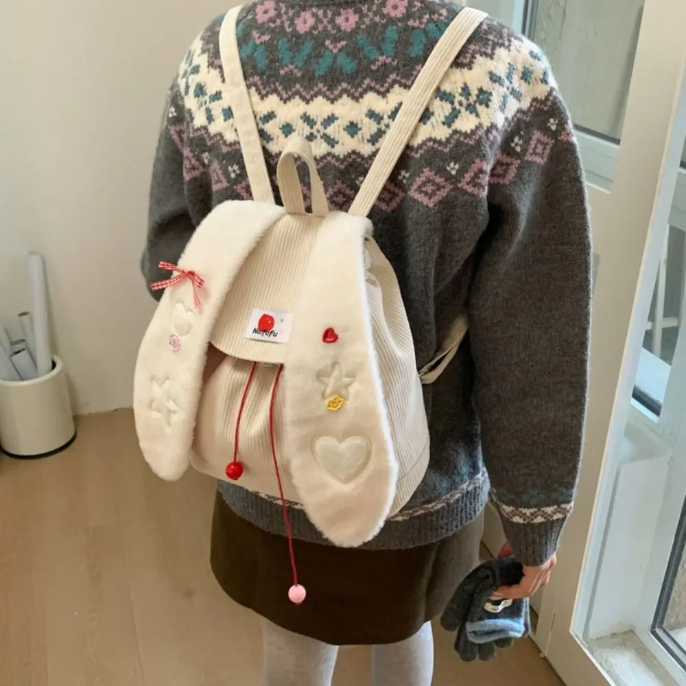 

Рюкзак в стиле преппи с ушками кролика, большой вместимости, с бантом и шнурком, в корейском стиле, легкий, для студентов и школьников