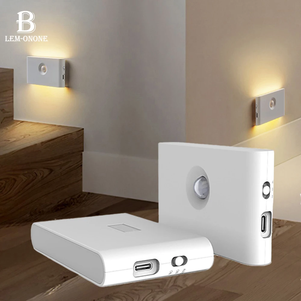 LED Motion Sensor NightLights Bedroom Stair Toilet Lighting USB Type-C Charging Magnetic Attraction Wall Lamp for Holiday Gift