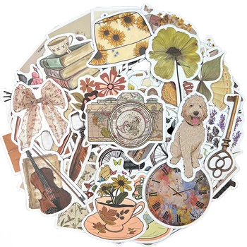 10/30/50 Stuks Retro Bloem Waterdichte Graffiti Sticker Esthetische Decoratieve Bagage Laptop Gitaar Journal Plakboek Kinderen Stickers