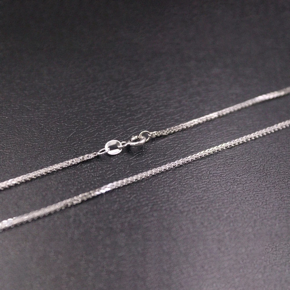 Real Pure 18K White Gold Chain Women Lucky 1.1mm Solid Wheat Necklace 3.17g/42cm