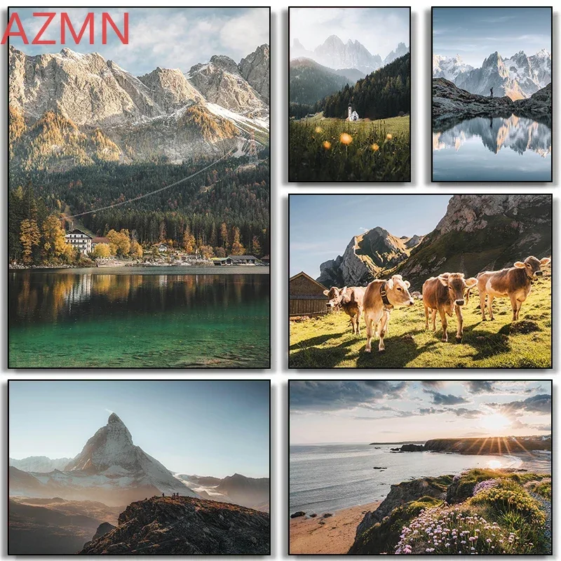 الحديثة جبال الألب الفرنسية المناظر الطبيعية مونت بلانك قمة/Oeschinensee الفن الملصقات قماش لوحات صور فنية للجدران ديكور المنزل هدية #1