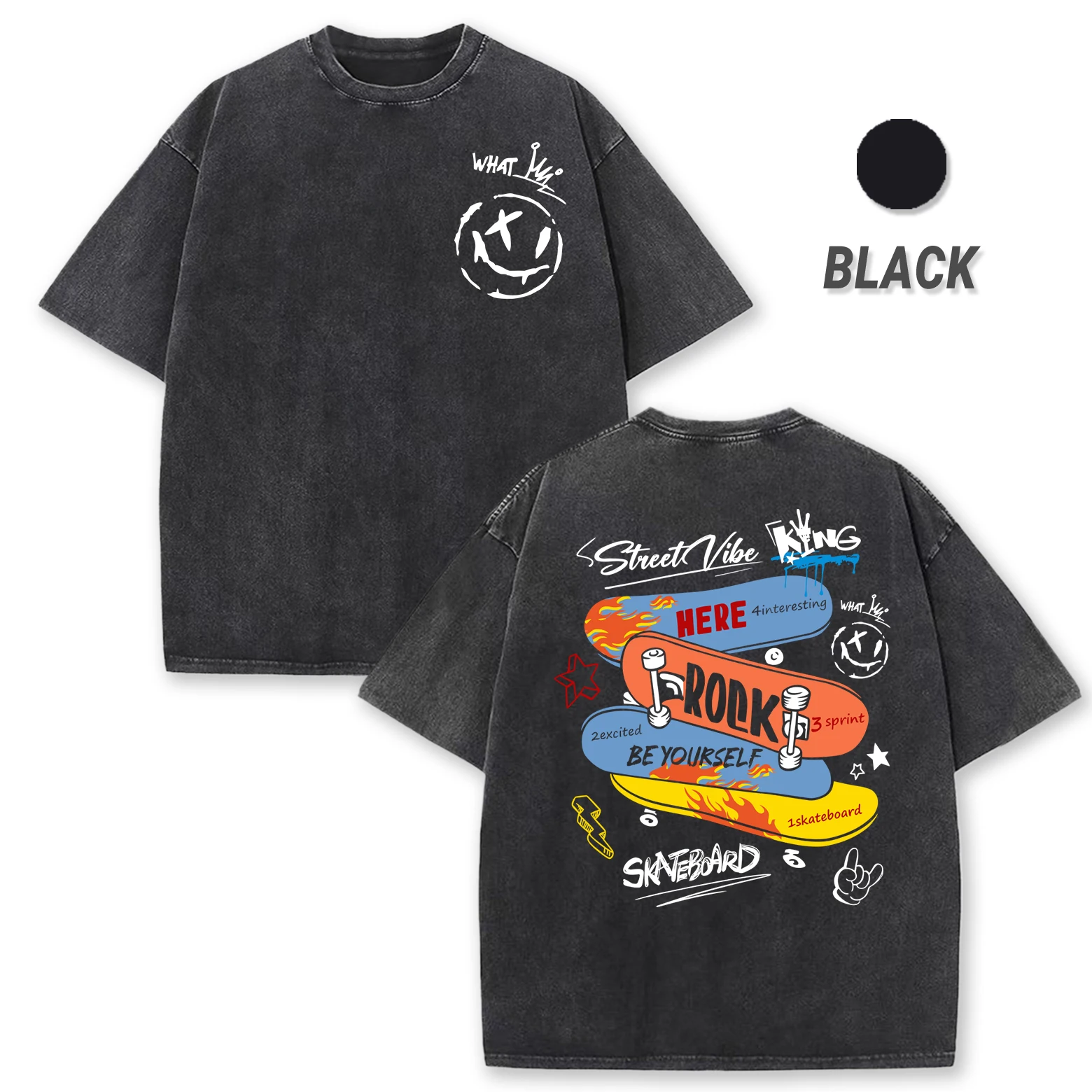 

Мужские потертые футболки с принтом «Скейтборд Rock Be Youself», мягкая дышащая футболка, хлопковые свободные топы, повседневная универсальная уличная одежда