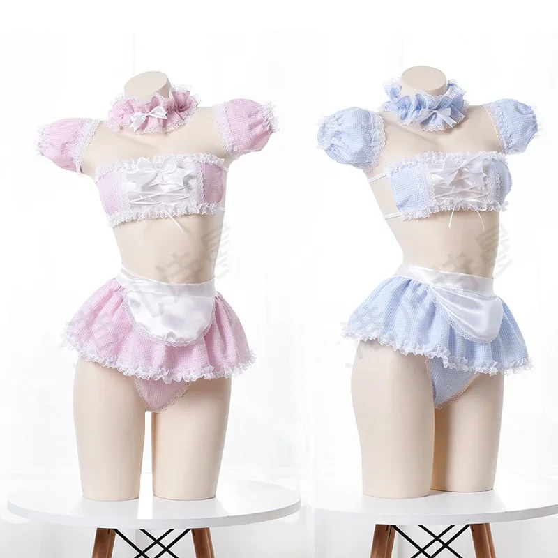 

Kawaii Girls Candy Sweetheart Cosplay Maid Strapless Lace Plaid Underwear Set Anime Sexy Camisoles & Skirt Lingerie Set Dropship