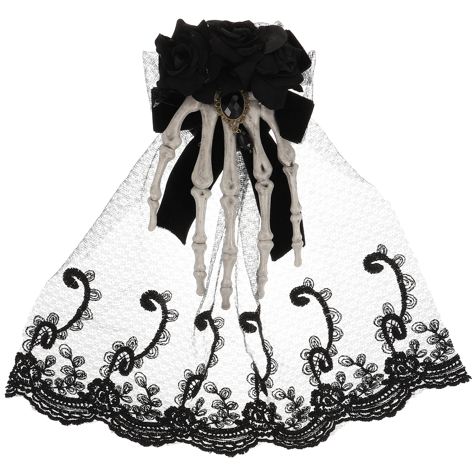 

Gothic Skull Brooch Halloween Rose Hairpin Accessories Clothing Hoop Black Hand Headband Bride