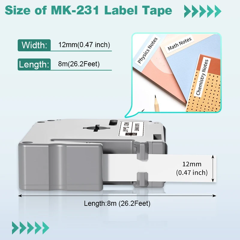 5PK 12mm M Nastro MK231 Compatibile MK-231 M-K231 Nastro per etichette Nastro per stampante Etichettatrice Brother P-Touch PT70 PT-80