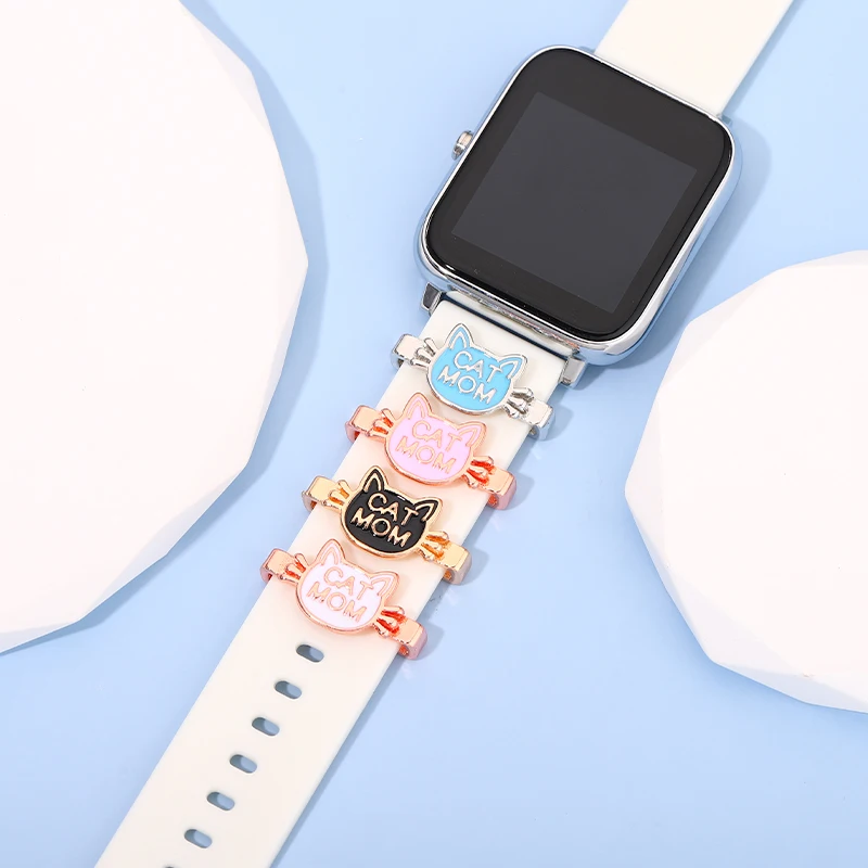 1ชิ้นสายซิลิโคนเสน่ห์สำหรับสายคาด Apple Watch น่ารักแมวแม่เครื่องประดับตกแต่งโลหะเล็บสำหรับ iWatch สร้อยข้อมือกีฬา