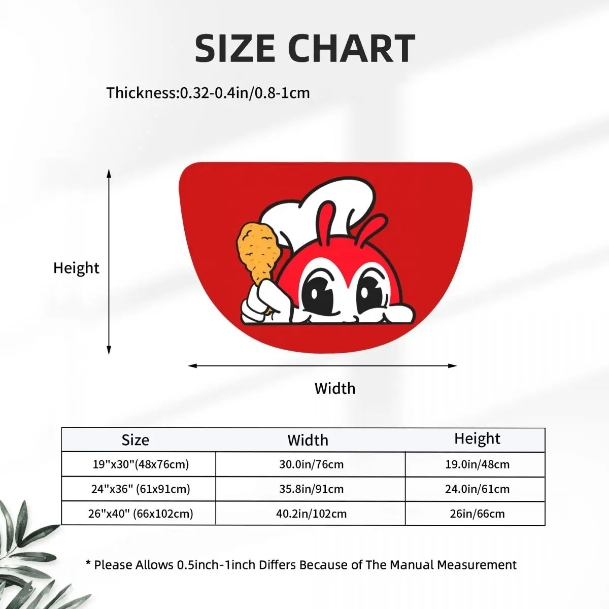 Jollibee Peeking Chicken Joy Filipino Soft Flannel Half Round Doormat Non Slip Bathroom Mat Absorbent Floor Carpet for Garage