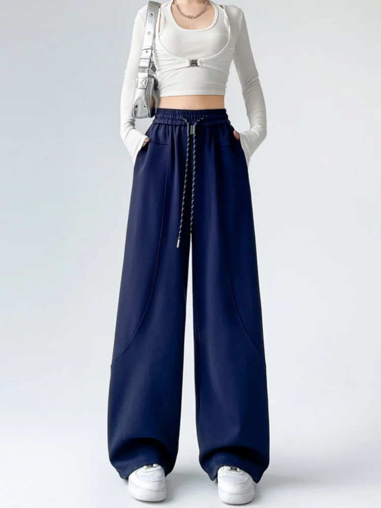 กางเกงขายาวทรงตรงเอวสูงผ้าสเวตแพนท์ลำลองสไตล์สปอร์ตสำหรับผู้หญิง รุ่น Bla Fce Lined Banana Pants เหมาะสำหรับใส่ไปทำงานหรือเดินเล่นในฤดูใบไม้ร่วงและฤดูหนาว