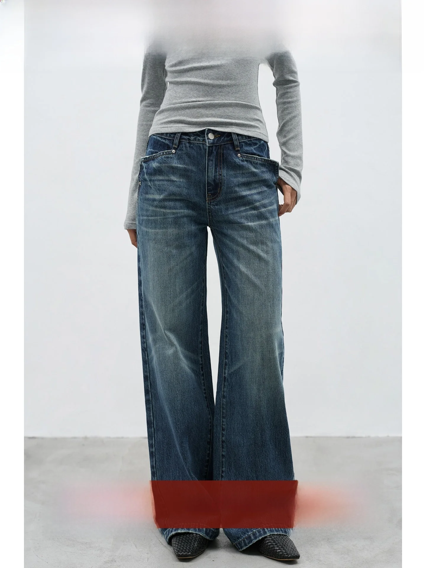 

Джинсы EIGHTHMONTH с высокой талией и широкими штанинами, женские, винтажные, выцветшие, свободные, стройнящие, длинные брюки, осенне-зимние, повседневные