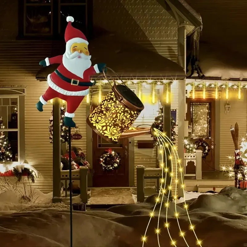 LED Solar Christmas Watering Can Light Santa Garden Stake Lamp Outdoor Lawn Yard Decoration Holiday Landscape Lighting Gift