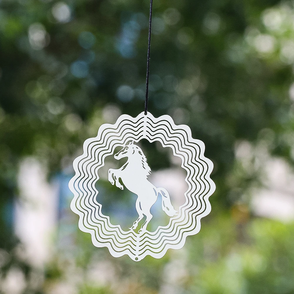 Galloping Horse Wind Spinner Hanging Wind Chimes Catcher Sculpture 3D Magical Flowing Visual Effect Yard Art Garden Window Decor