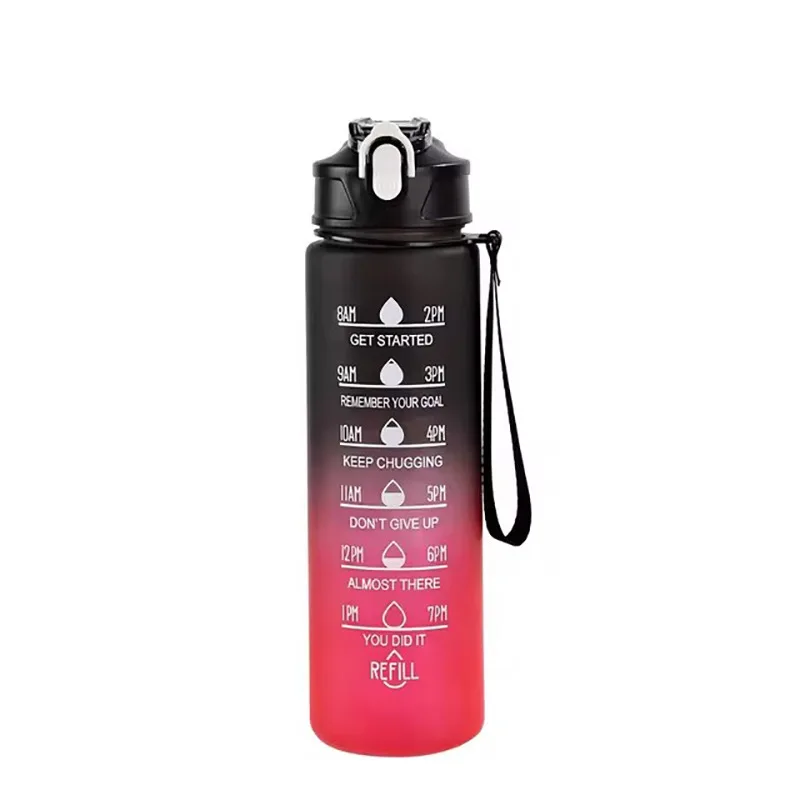 Botella de agua deportiva de 700ml, taza con pajita graduada resistente a altas temperaturas, taza de agua de color progresivo esmerilado arcoíris, taza de plástico