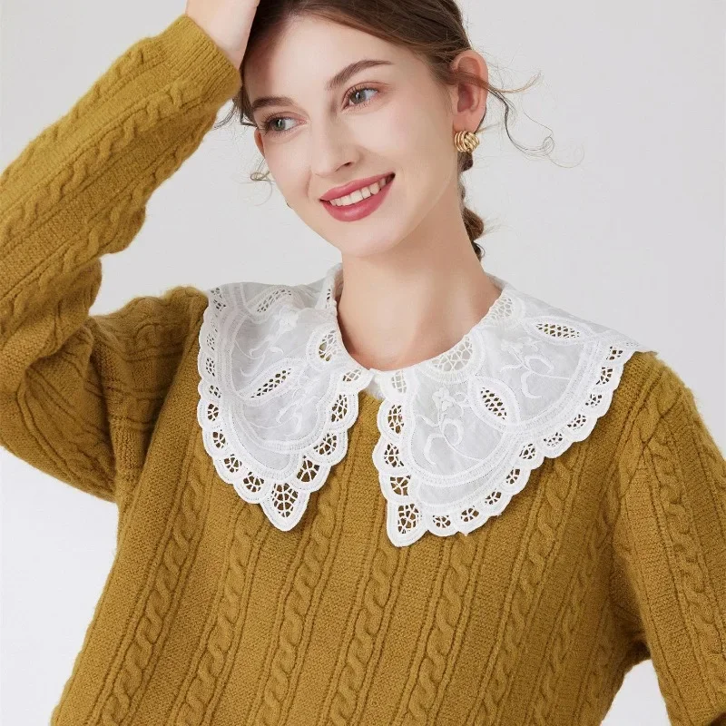 여성용 자수 탈부착 칼라, 꽃무늬 페이크 칼라 블라우스 라펠 가짜 칼라 소녀 장식