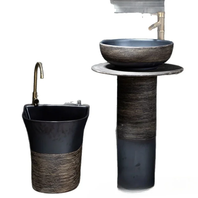 Floor-to-ceiling integrated column basin Column-type washbasin Ceramic outdoor wash basin Villa courtyard Pool Outdoor balcony
