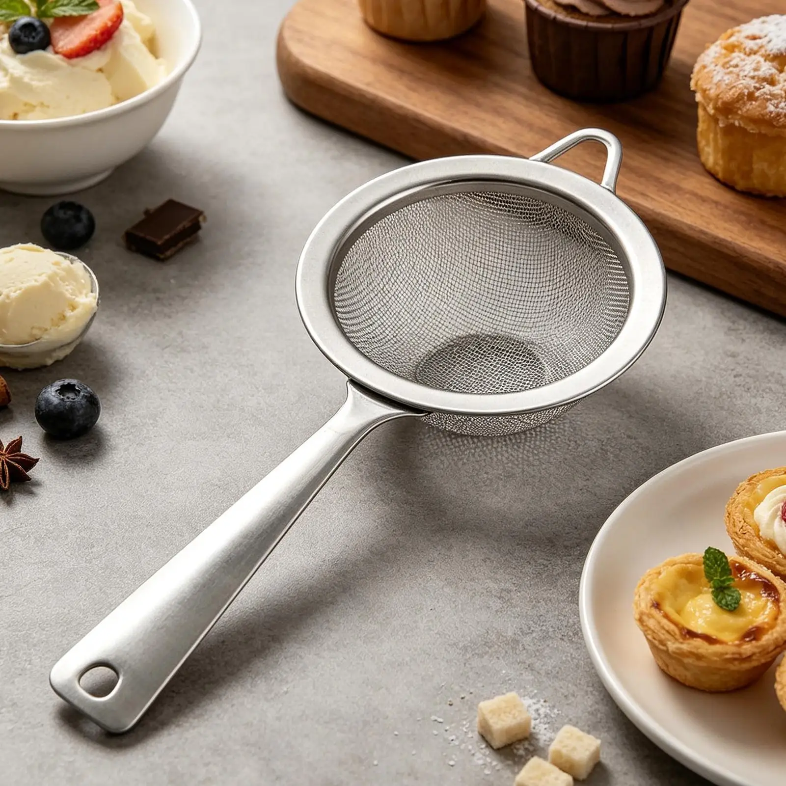 baking powder sifter Stainless Steel Wire Fine Mesh Flour Colander Sieve Sifter Pastry Baking Tool Flour Duster Kitchen gadgets