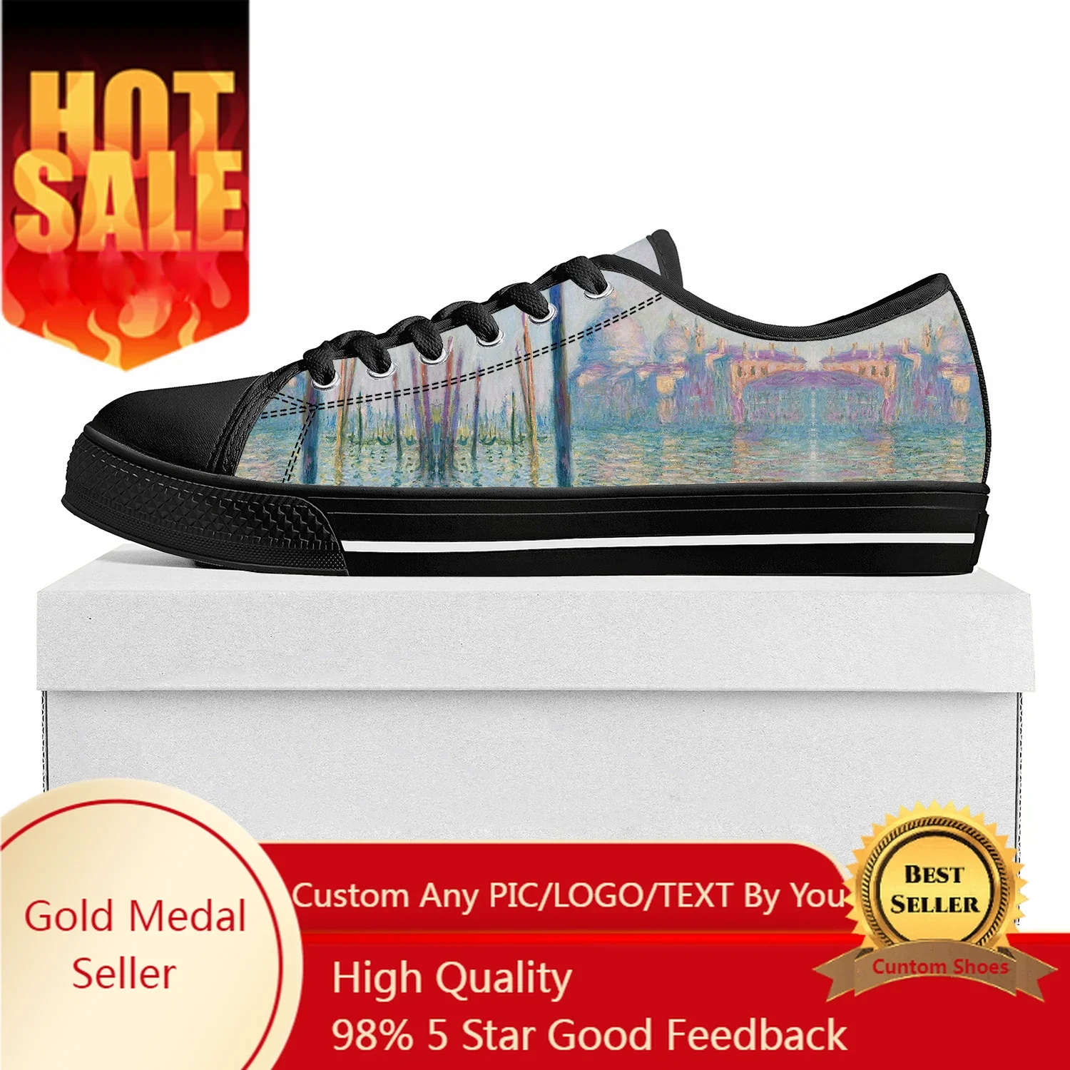 

Claude Monet Le Grand Canal Low Top Sneakers Mens Womens Teenager High Quality Sneaker Canvas Casual Couple Customize Shoe Black