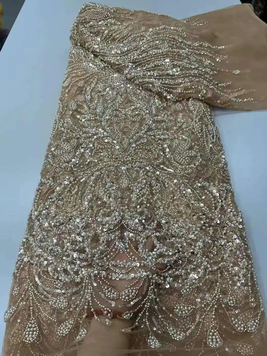 

OrangeLuxury African Sequin Lace Fabric, French Net Sequence, 3D Embroidery, Nigerian Party, Gold Line Material, New, 2025