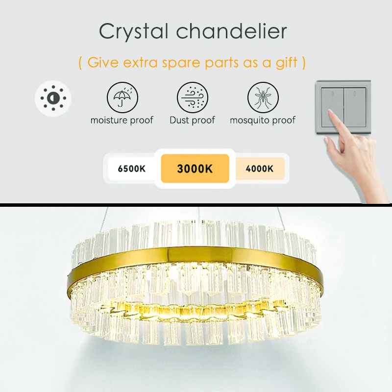 Luminárias de cristal moderno para quarto e sala