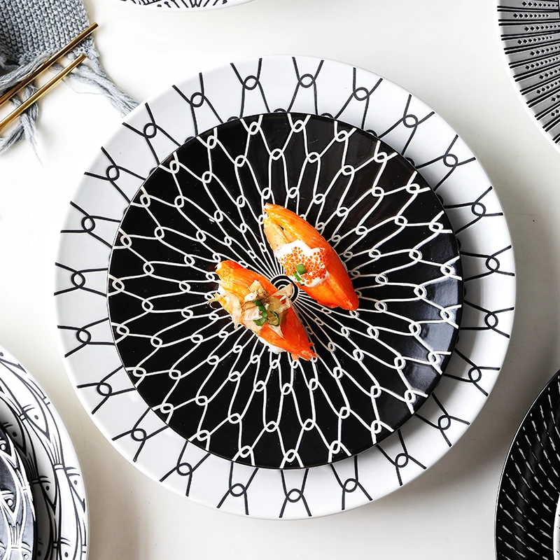 Retro Creative Glazed Ceramic Sushi Platter, Household Tableware, Cake Dessert, Sashimi Disc, Cold Dish, Sashimi Display Plates