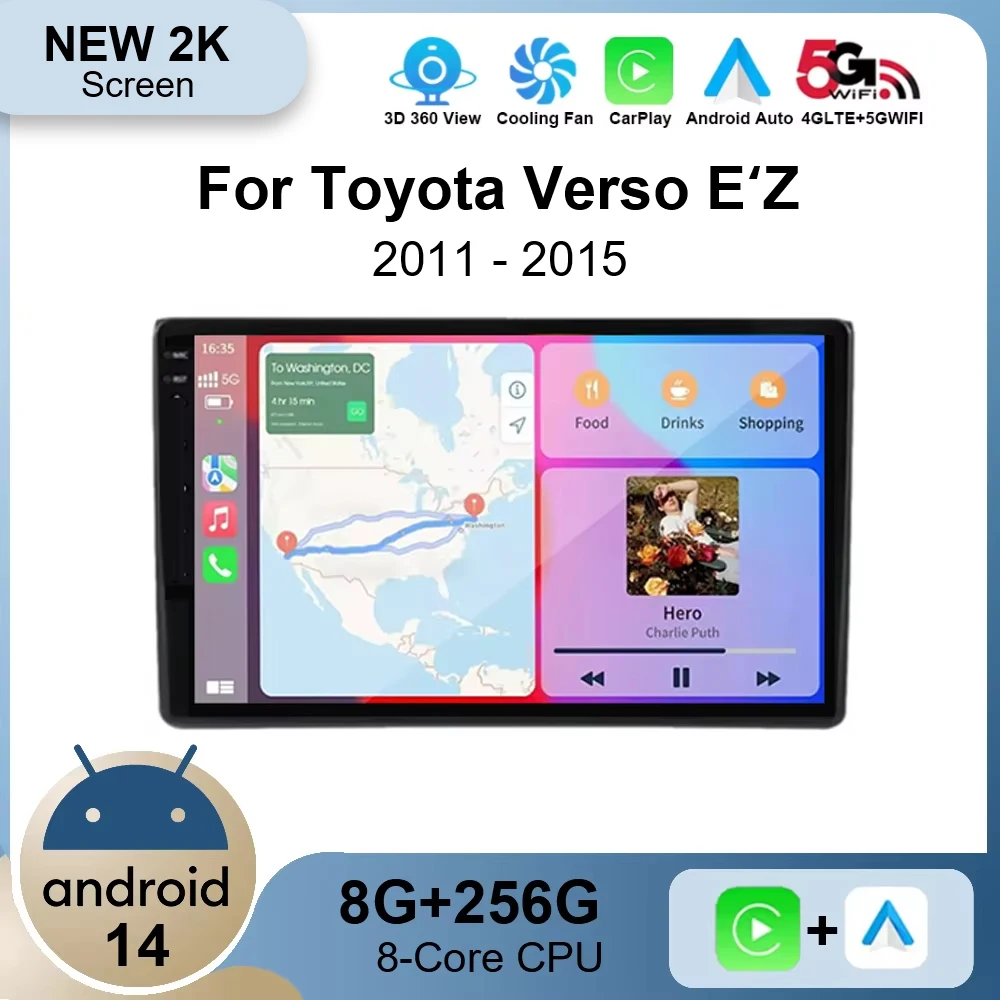 9“ Android 14 Car Radio For Toyota Verso 2011 2012 2013 2014 2015 2016 EZ Multimedia 4G+WIFI Android Auto Carplay DSP Stereo