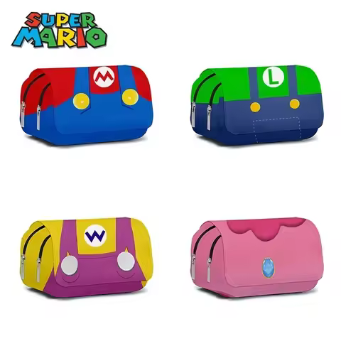 Game Marios Bros Pencil Case Large Capacity Double-deck Pencil Pouch Cartoon Anime Portable Pen Bag Student Stationery Supplies