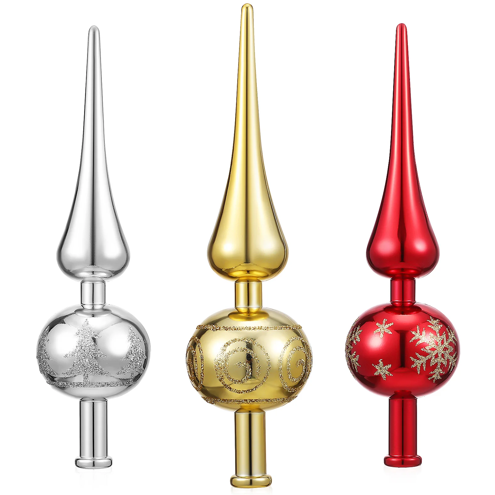 

3 Pcs Silver and Red Pack Mini Vintage Christmas Tree Topper Hanging Swirls Xmas Gold Decorations Cardinal Ornaments Decorative