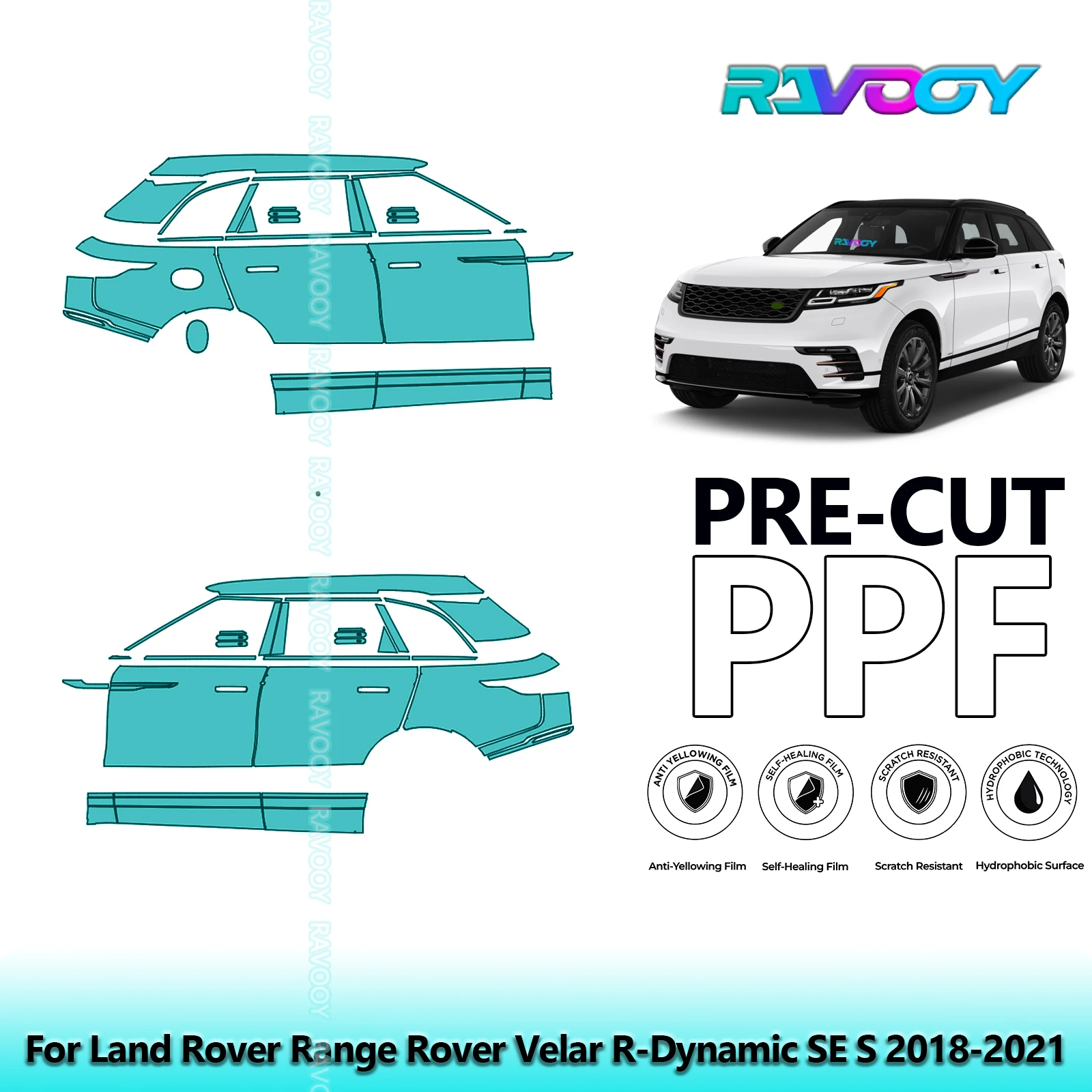 

For Land Rover Range Rover Velar R-Dynamic SE S 2018-2021 8.5mil Pre-Cut PPF Door & A/B Pillar Kit TPU Paint Protection Film Set
