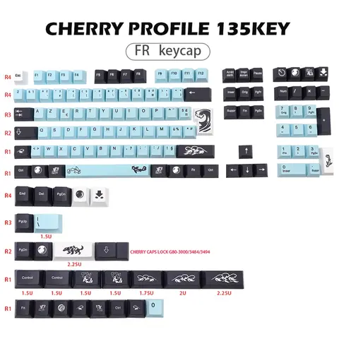 New!!1 Set Mizu Keycaps France Keycaps For MX Switch Keyboard Cherry Profile Key Cap FR Keycap 135 Keys