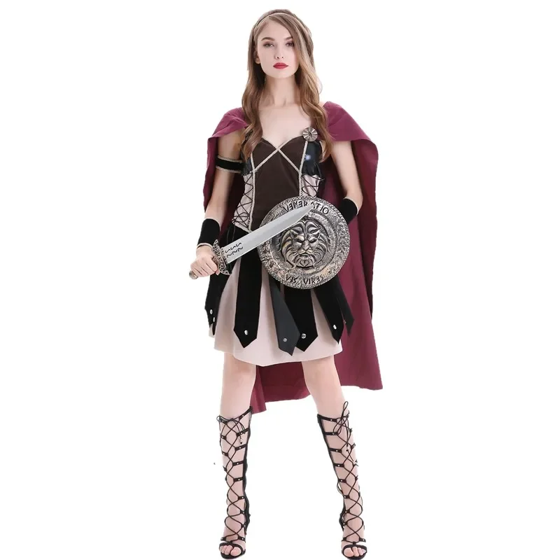 Costume de Princesse Zina Kokor Médiéval pour Femme Adulte, Robe de Gladiateur de Sparte Romaine, Cosplay pour ixd'Halloween et Carnaval