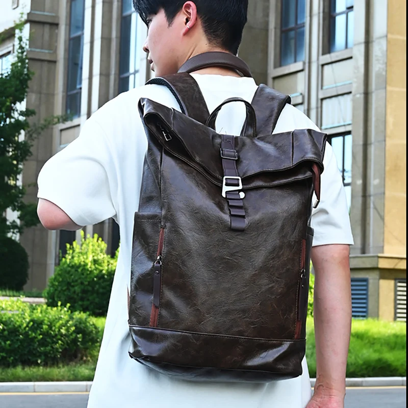 

PU Vintage Backpack Large Capacity Outdoor Travel Commuting Camping Hiking Shoulder Bag Business Trip Laptop College Schoolbag