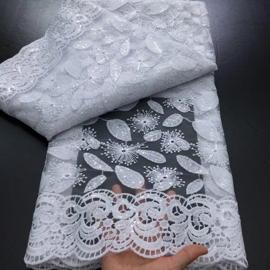 White French Mesh Tulle Lace Fabric 2025 High Quality 5 Yards African Sequins Lace Fabric Elegant Wedding Dress for Women A4043 view 6