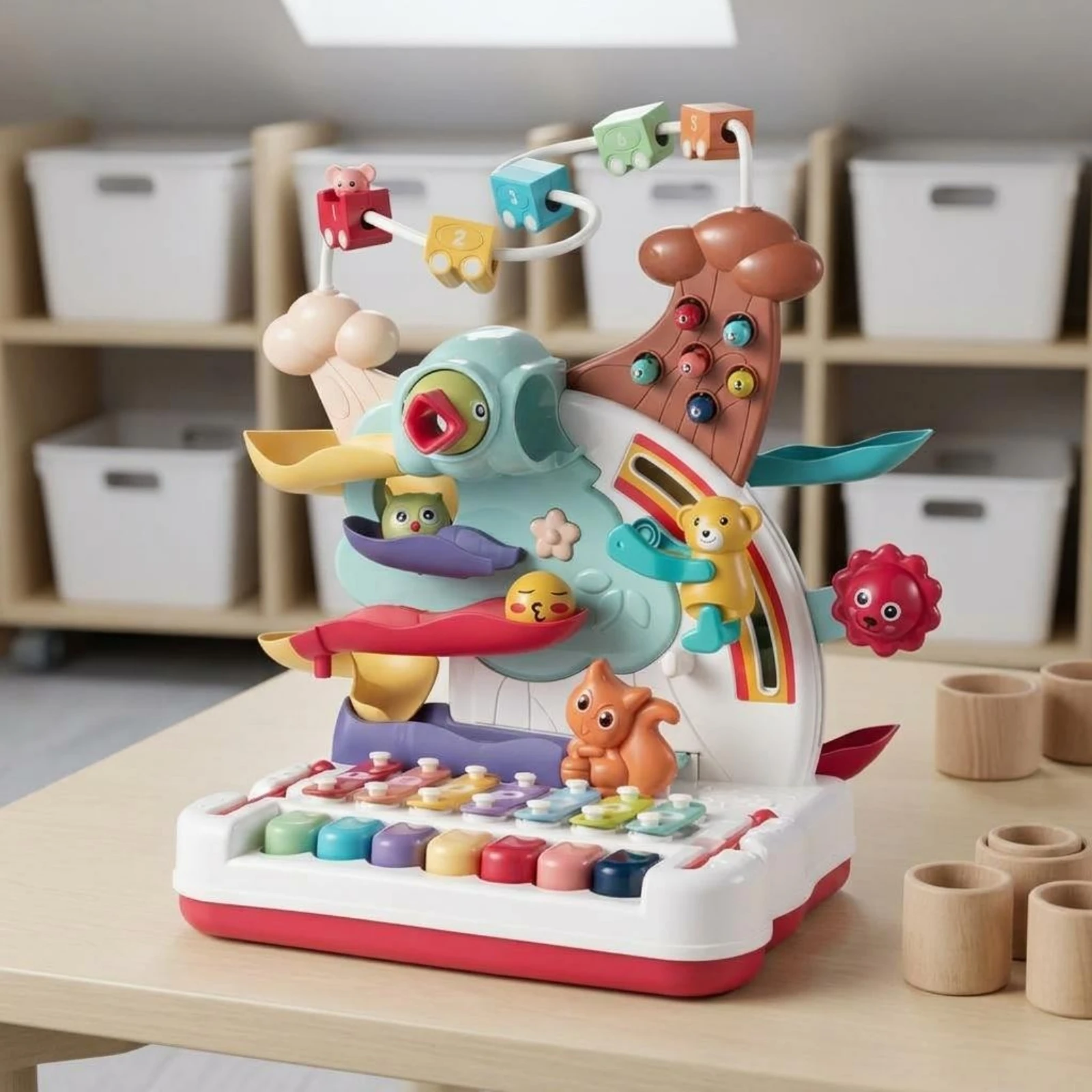 Brinquedo de Atividade Multifuncional para Mesa, Brinquedo Educacional para Bebês, Mesa de Brincadeiras com Design Arco-Íris, Mesa de Aprendizado para