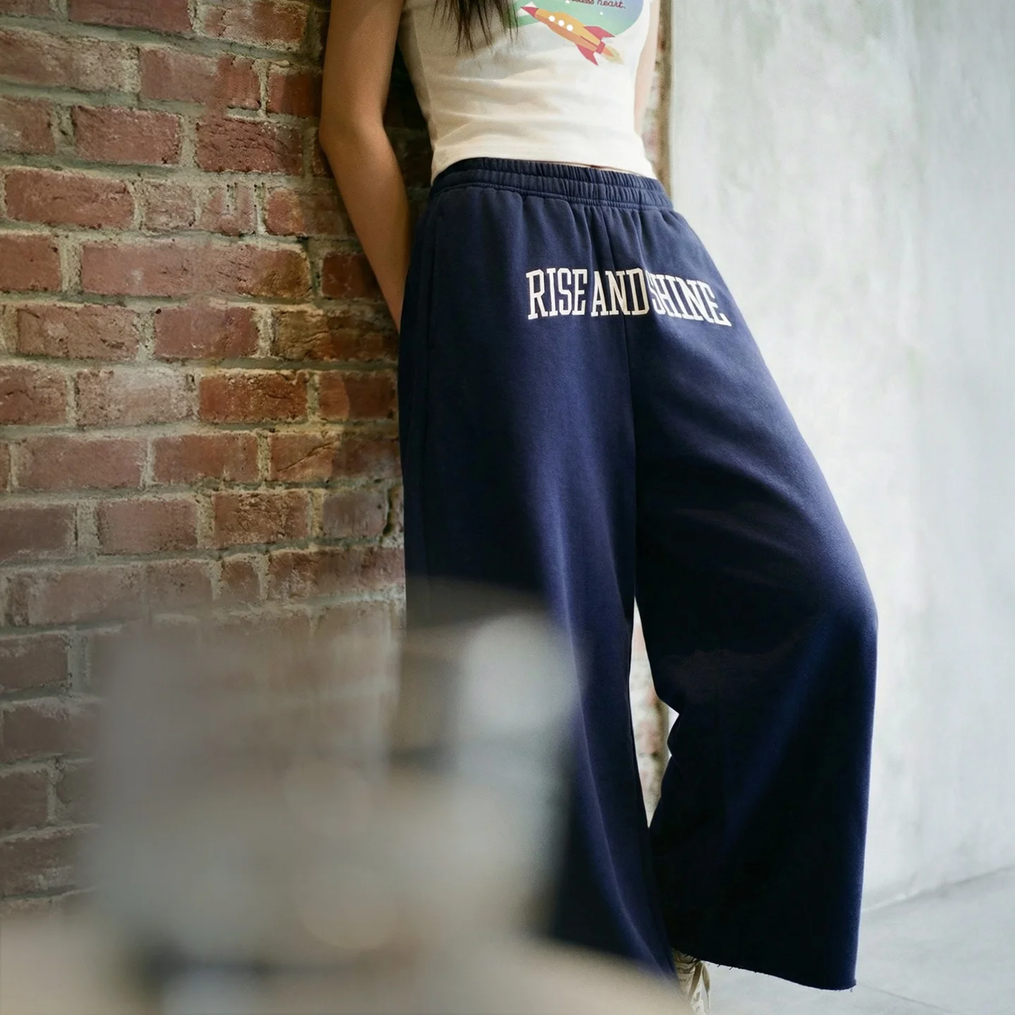 Women's Wide Leg Sweatpants - Ankle-Length Jogger in Navy Blue