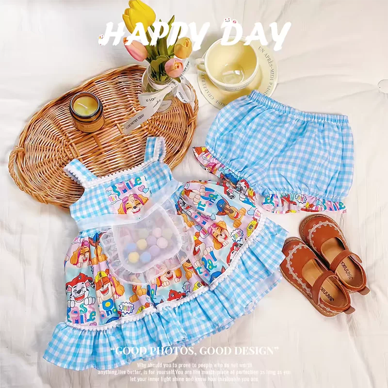 Summer New Arrivals Girls Suspender Children's Girl Treasure Blue Plaid Lolita+Shorts Tide Flower Girl Dresses for Weddings