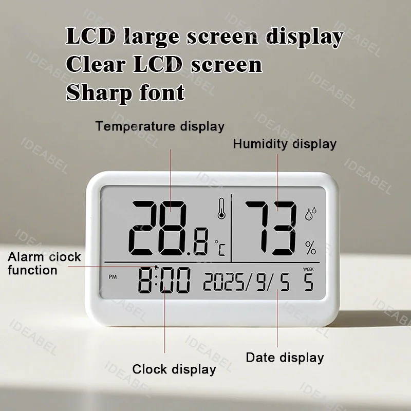 IDEABEL Multifunction LCD Humidity and Temperature Gauge Digital Wall Clock Ultra‑Thin Large Screen Temperature Hygrometer