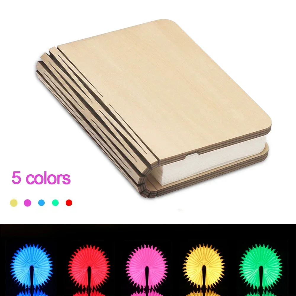 3D Holz faltbare LED Buch Nachtlicht 3/5 Beleuchtung Farben 5V USB wiederaufladbare magnetische Schreibtisch Tischlampe Schlafzimmer Nachttisch Dekor