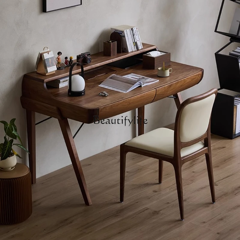 

05-North American black walnut desk writing table villa table Italian minimalist