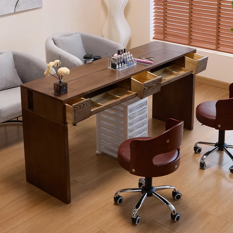 

Designer Aesthetic Nail Desk Makeup Reception Mesa Nordic Nail Desk Hand Square Luxury Organizer Wood Nageltisch Salon Furniture