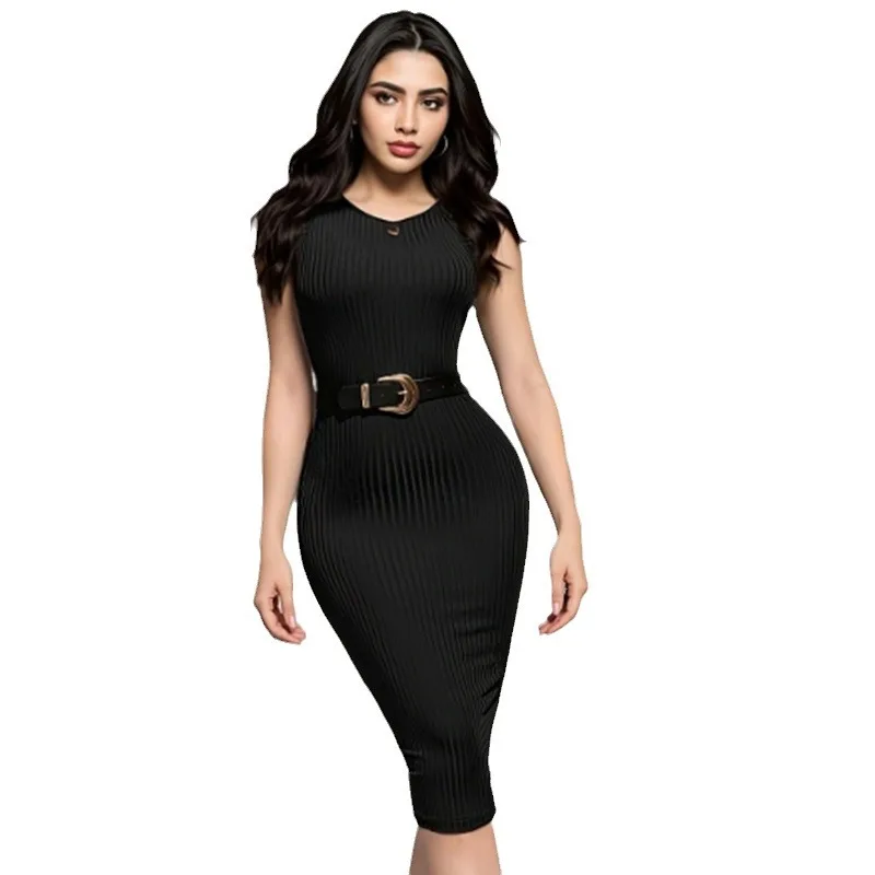 

2024 Women's Summer New Solid Colour V-Neck Sleeveless Vest Package Hip Dress Fashion Temperament Party Dresses