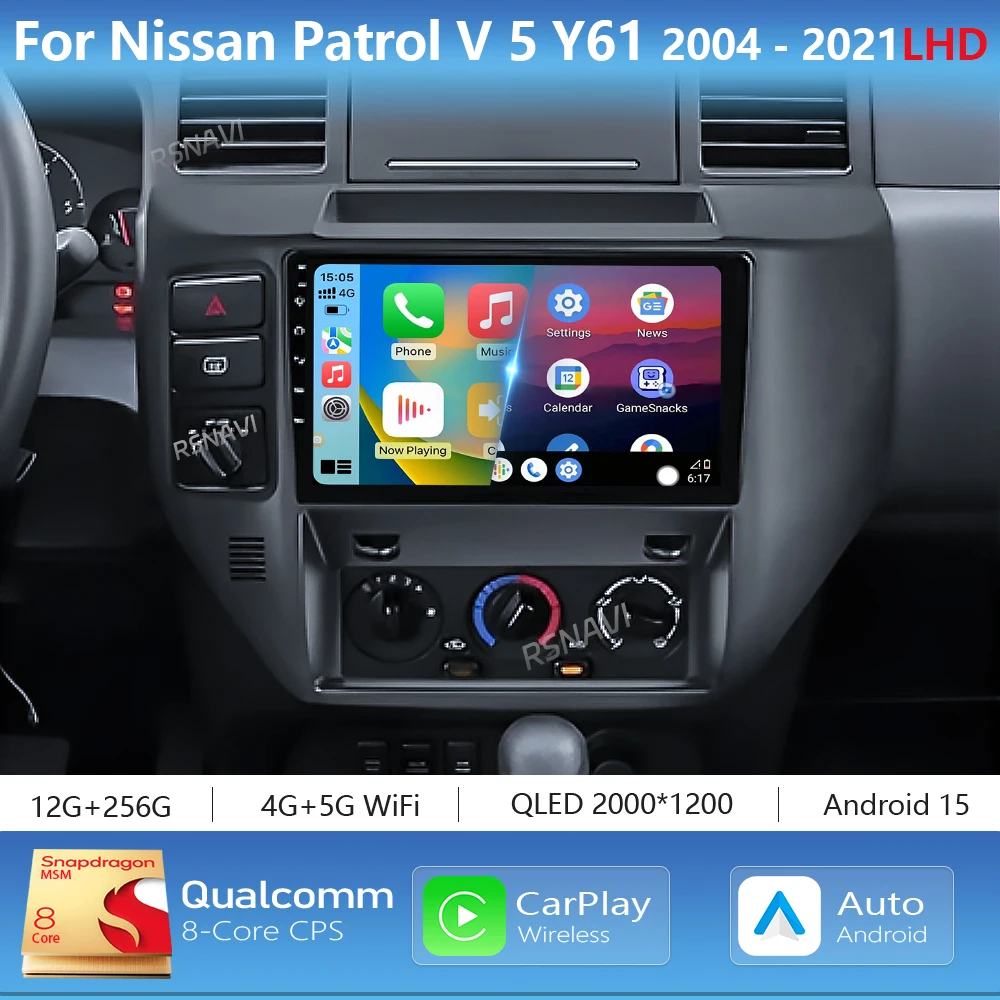 Android 15 Carplay Auto 2K Screen Car Radio Multimedia Player For Nissan Patrol 2004-2021 WIFI+4G DSP Autoradio Stereo Head Unit