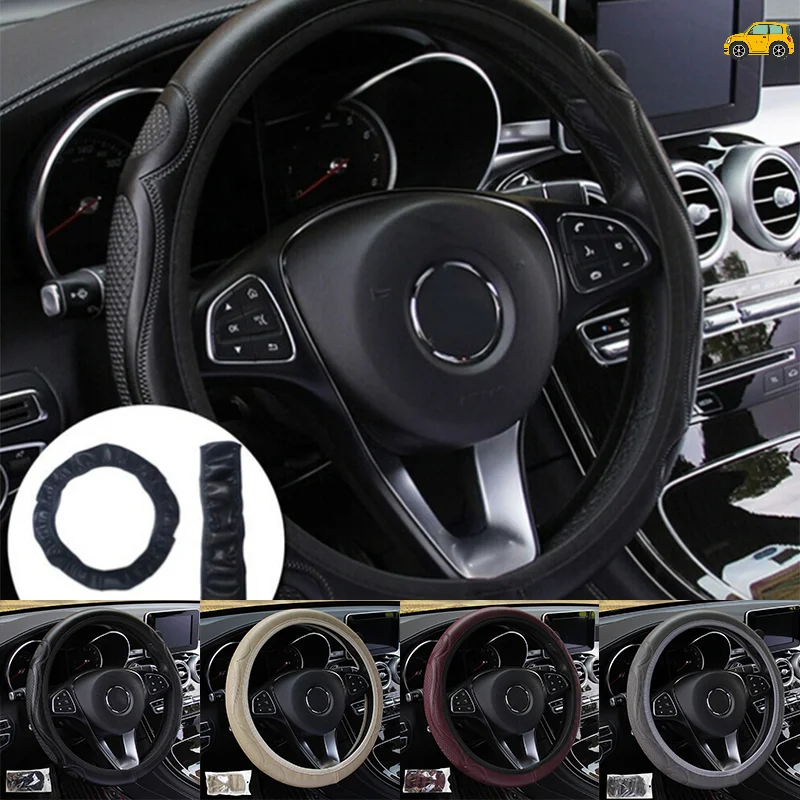 Universal Auto Car Steering Wheel Cover Leather Breathable Anti-slip 38cm