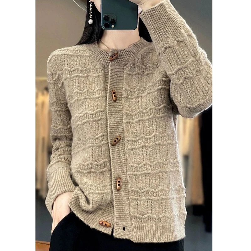 Autumn Winter Women Vintage Simple Single Breasted Knitted Cardigan Korean Female Solid Long Sleeve Loose Chic Outerwear Sweater