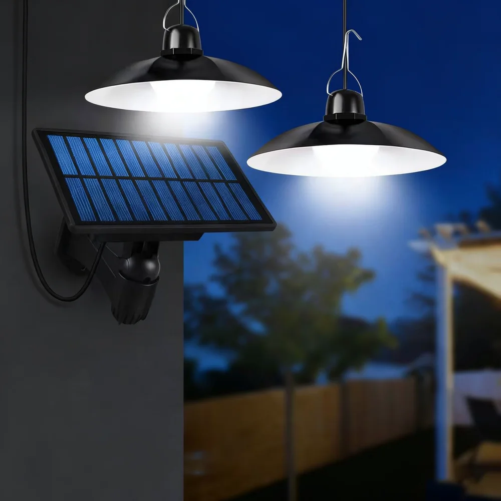 Adjustable Split Solar Light Dual Head Hanging Lamp LED For Home Backyard Pathway Porch Outdoor Camping Tent Decorate