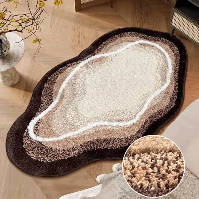 

Abstract Shape Fluffy Floor Mat Moss Style Machine Washable Carpet For Bedroom Bedside Minimalist Home Interior Decoration
