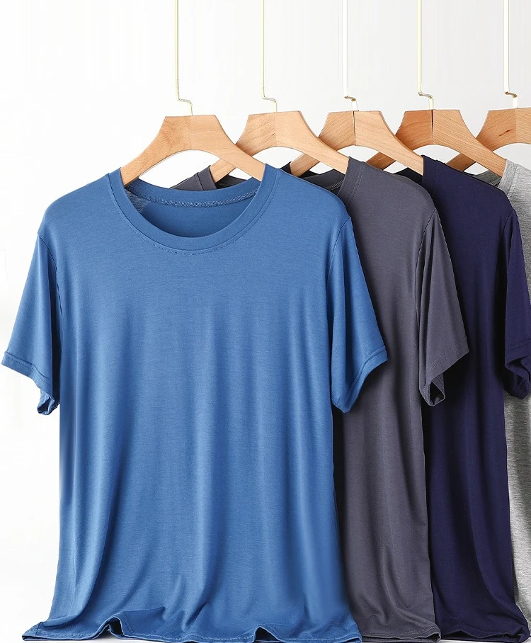 Modal Herren Kurzarm T-Shirt Frühling Solide Sportbekleidung Übergroße Loose Fit Halbarm Sweatshirt Grau Pyjama Homewear – Detail 1