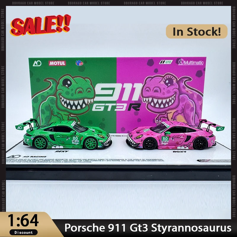 

New In Stock Star Race 1:64 Porsche 911 Gt3 2023 Le Man Styrannosaurus Green Pink Car Alloy Miniature Diecast Model Custom Toy