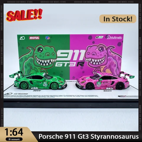 Nytt i lager Star Race 1:64 Porsche 911 GT3 2023 Le Man Styrannosaurus Grön Rosa Bil Legering Miniatyr Diecast Modell Special Leksak 6 best sales rosa Porsche-leksak - №3