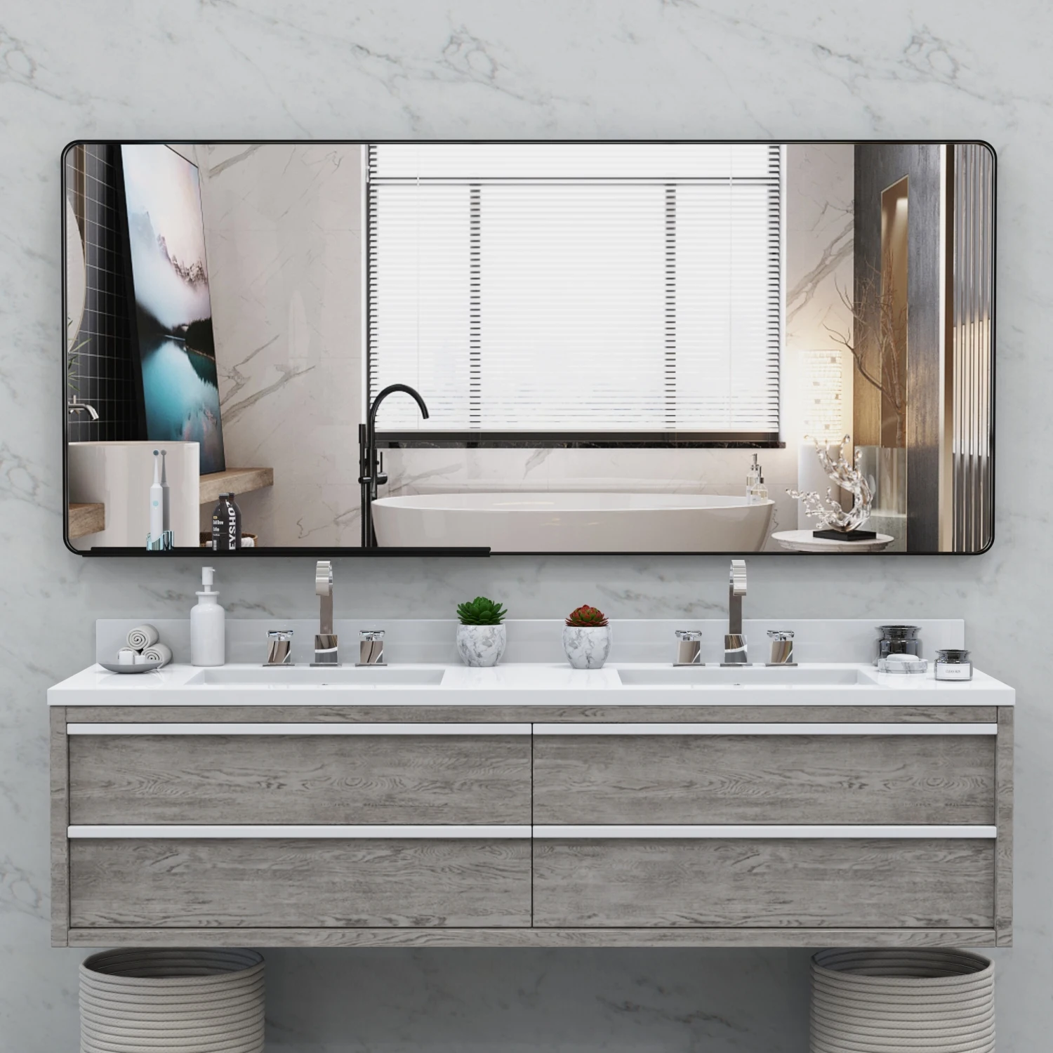 

Oversized Bathroom Mirror with Removable Tray Wall Mount Mirror,Vertical Horizontal Hanging Aluminum Framed Wall Mirror Full Len