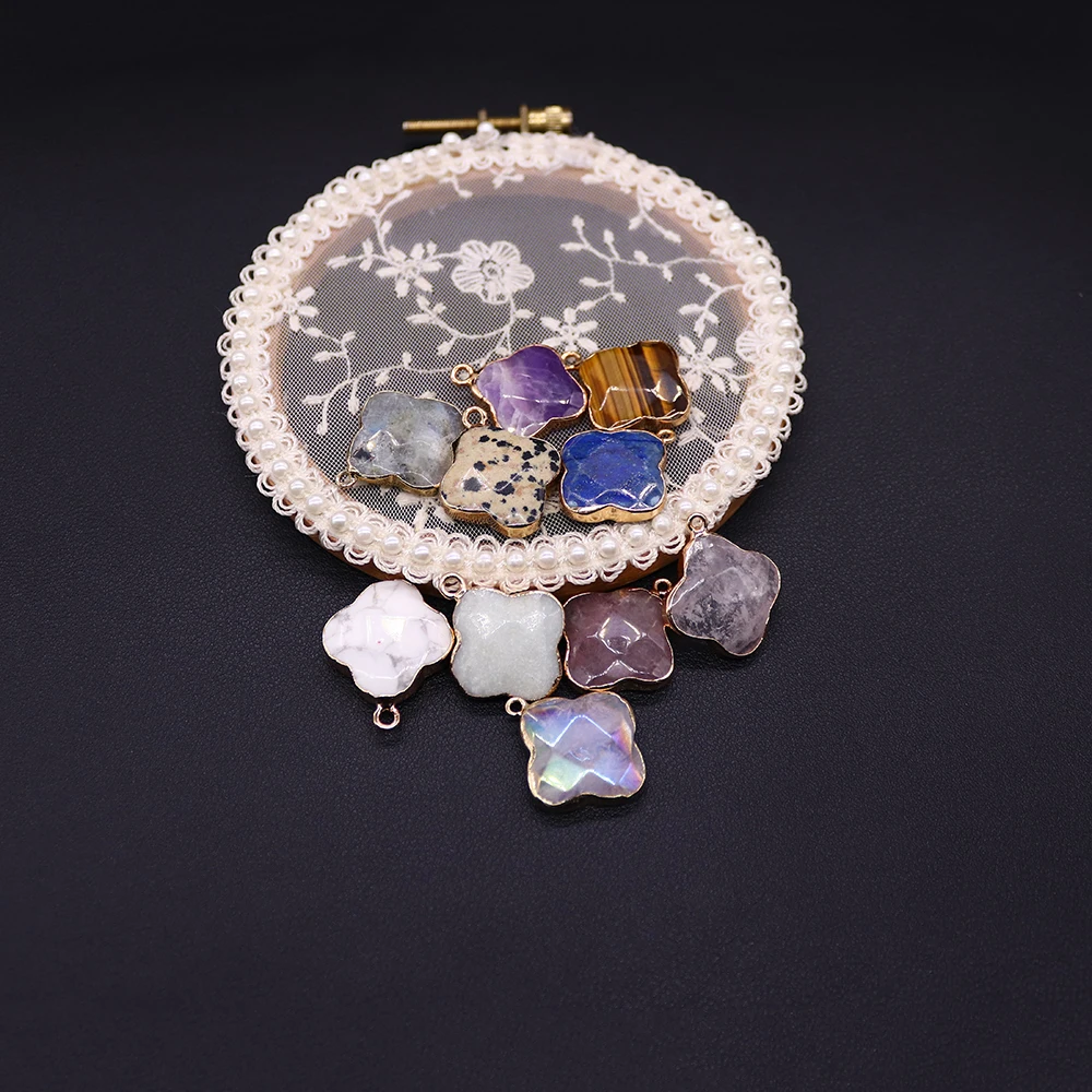 

3 Pcs Natural Stone Charms 20x24mm Plum Shaped Tiger Eye Rose Quartz Pendant Charms for DIY Necklace Earrings Accessories Gift