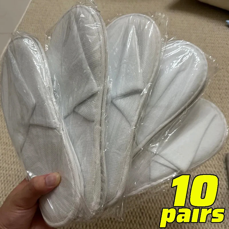 

2/10 Pairs of White Non Woven Disposable Slippers Travel Guest Hospitality Cotton Slippers Business Home Hotel Unisex Slippers